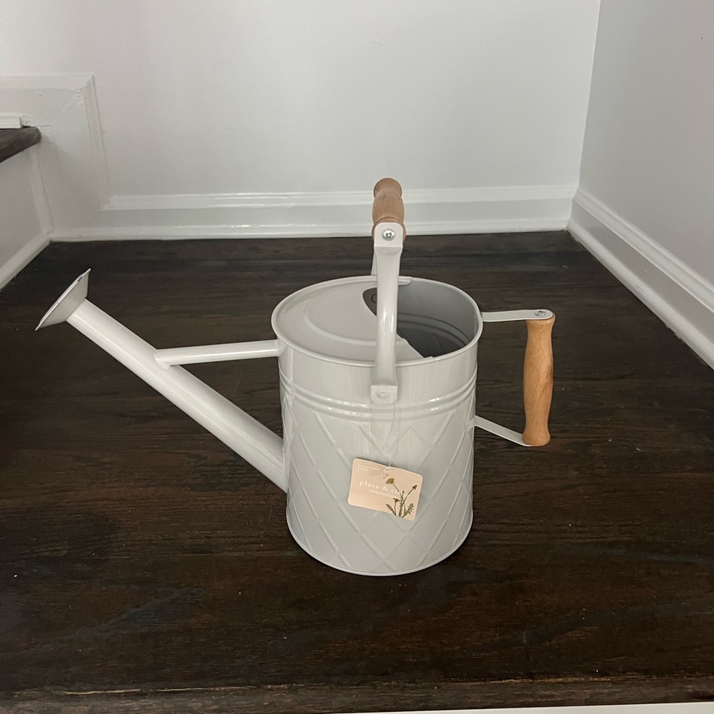 Elegant Gray Watering Can with Wooden Handle